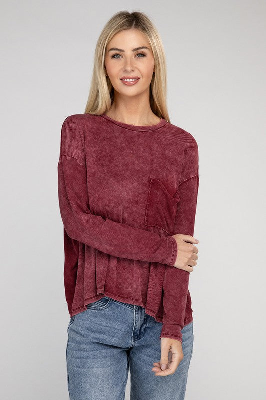 Zenana Washed Ribbed Dolman Sleeve Round Neck Top-ZENANA-[option4]-[option5]-[option6]-[option7]-[option8]-Shop-Boutique-Clothing-for-Women-Online