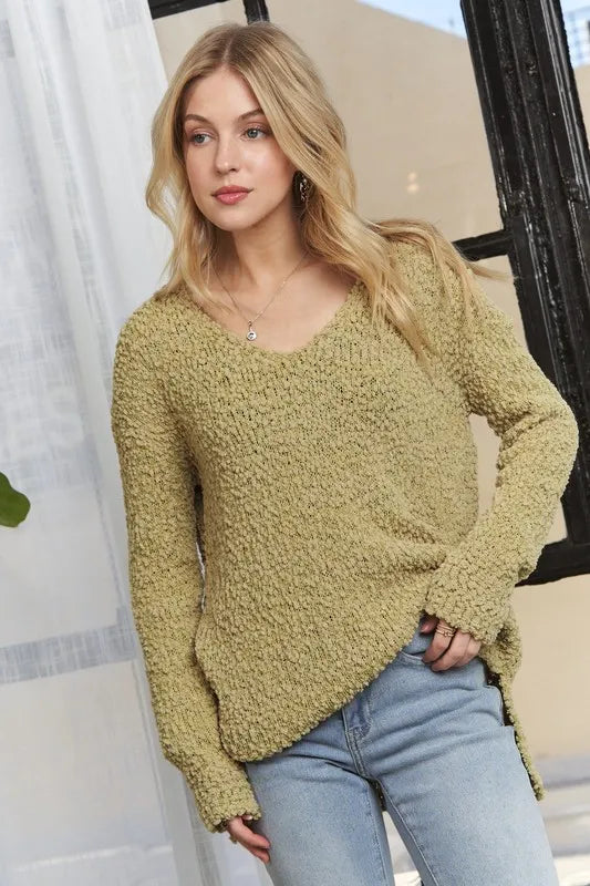 ADORA High-Low Side Slit V-Neck Sweater-Sweaters-Trendsi-[option4]-[option5]-[option6]-[option7]-[option8]-Shop-Boutique-Clothing-for-Women-Online