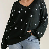 Umgee Full Size Star V-Neck Long Sleeve Sweater-Blouses-Trendsi-[option4]-[option5]-[option6]-[option7]-[option8]-Shop-Boutique-Clothing-for-Women-Online