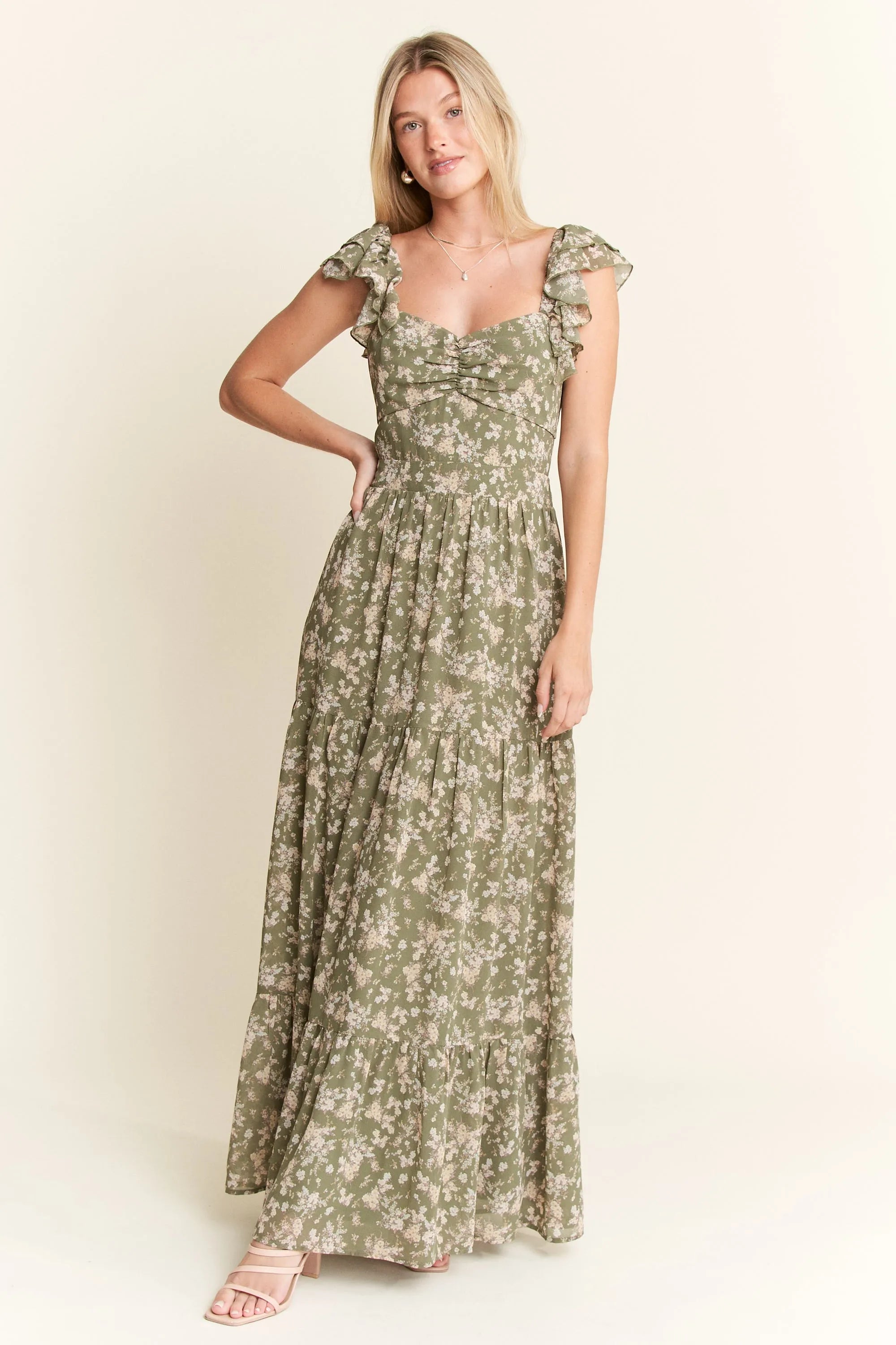 Jade By Jane Ruffle Sleeve Tiered Maxi Dress-Dresses-Trendsi-[option4]-[option5]-[option6]-[option7]-[option8]-Shop-Boutique-Clothing-for-Women-Online