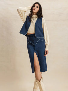 Open Front Vest and Buttoned Skirt Set-sets-Trendsi-[option4]-[option5]-[option6]-[option7]-[option8]-Shop-Boutique-Clothing-for-Women-Online