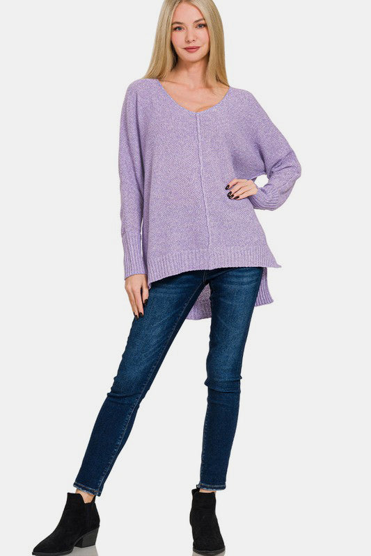 Zenana High-Low Center Seam V-Neck Sweater-Trendsi-[option4]-[option5]-[option6]-[option7]-[option8]-Shop-Boutique-Clothing-for-Women-Online