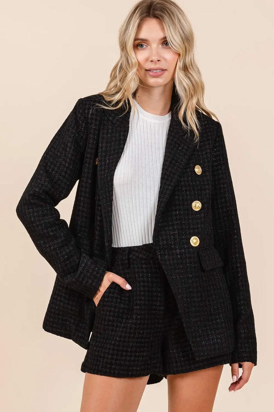 Mittoshop Plaid Texture Double-Breasted Long Sleeve Blazer-Blazers-Trendsi-[option4]-[option5]-[option6]-[option7]-[option8]-Shop-Boutique-Clothing-for-Women-Online