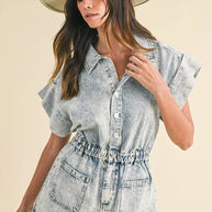Annie Wear Elastic Waistband Short Sleeve Denim Romper-Rompers-Trendsi-[option4]-[option5]-[option6]-[option7]-[option8]-Shop-Boutique-Clothing-for-Women-Online
