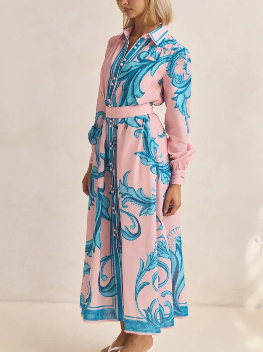 Printed Button Down Belted Shirt Dress-Dresses-Trendsi-[option4]-[option5]-[option6]-[option7]-[option8]-Shop-Boutique-Clothing-for-Women-Online