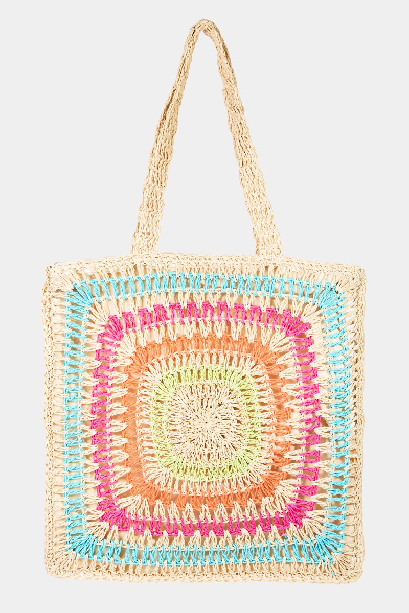 Fame Rainbow Crochet Knit Tote Bag-Trendsi-MU-One Size-[option4]-[option5]-[option6]-[option7]-[option8]-Shop-Boutique-Clothing-for-Women-Online