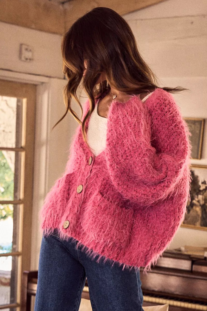 SO ME Soft Touch Hairy Loose Fit Cozy Sweater Cardigan-Cardigans-Trendsi-[option4]-[option5]-[option6]-[option7]-[option8]-Shop-Boutique-Clothing-for-Women-Online