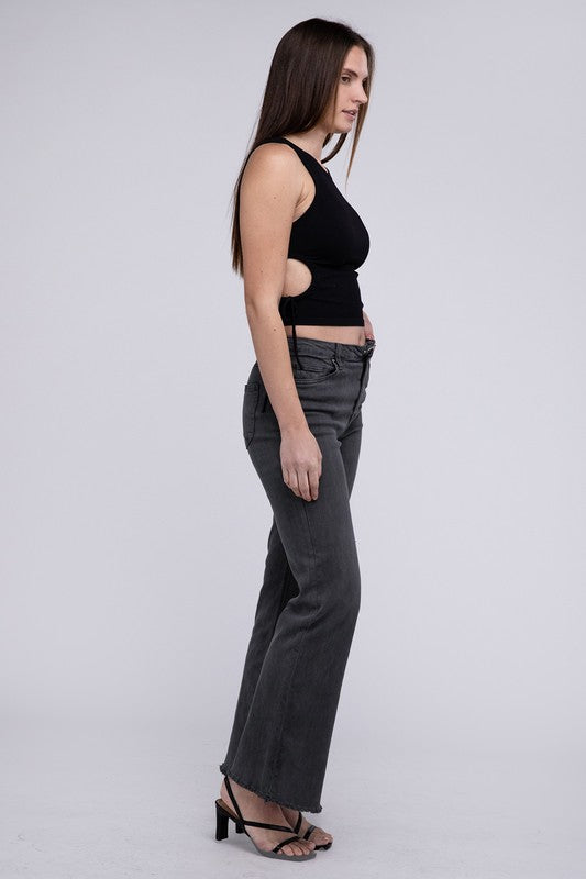 Zenana Acid Washed Frayed Cutoff Hem Straight Wide Pants-ZENANA-[option4]-[option5]-[option6]-[option7]-[option8]-Shop-Boutique-Clothing-for-Women-Online