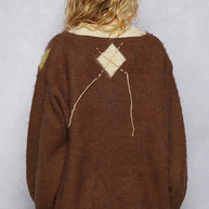 POL V-Neck Argyle Pattern Mohair Sweater with Contrast Exposed Stitch Detail-sweater-Trendsi-[option4]-[option5]-[option6]-[option7]-[option8]-Shop-Boutique-Clothing-for-Women-Online