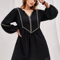 Plus Size Notched Balloon Sleeve Mini Dress-Dresses-Trendsi-[option4]-[option5]-[option6]-[option7]-[option8]-Shop-Boutique-Clothing-for-Women-Online