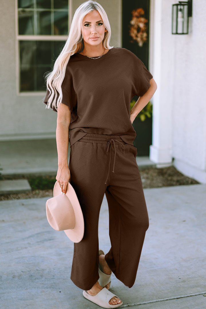 Short Sleeve Top and Pants Textured Lounge Set-Trendsi-Coffee Brown-S-[option4]-[option5]-[option6]-[option7]-[option8]-Shop-Boutique-Clothing-for-Women-Online