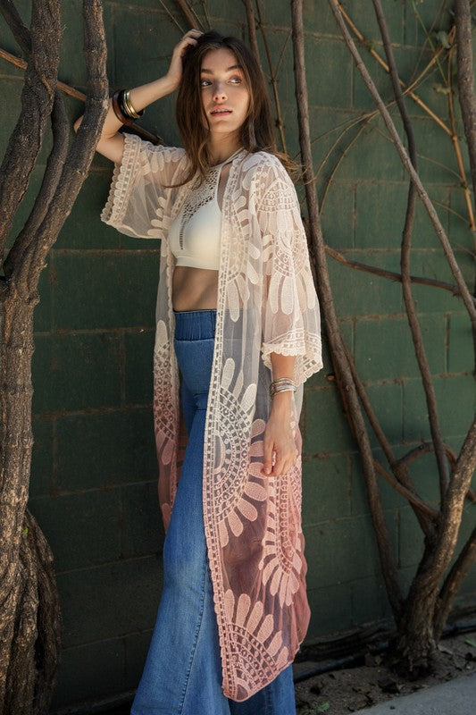 Ombre Bohemian Lace Kimono-Leto Accessories-Rose-One Size-[option4]-[option5]-[option6]-[option7]-[option8]-Shop-Boutique-Clothing-for-Women-Online