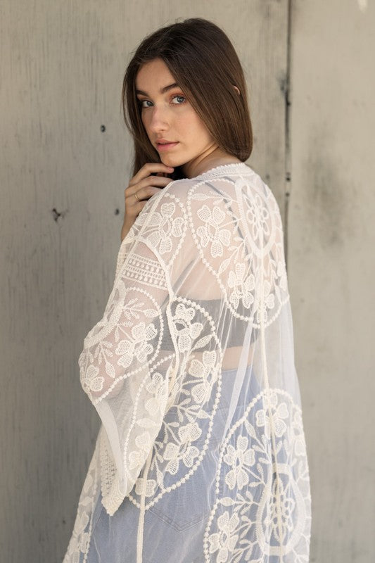 Contrast Mesh Cotton Lace Kimono-Leto Accessories-[option4]-[option5]-[option6]-[option7]-[option8]-Shop-Boutique-Clothing-for-Women-Online