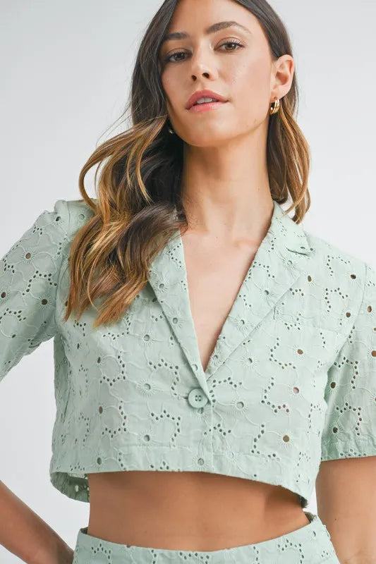 MABLE Eyelet Short Sleeve Crop Top and Shorts Set-Sets-Trendsi-[option4]-[option5]-[option6]-[option7]-[option8]-Shop-Boutique-Clothing-for-Women-Online