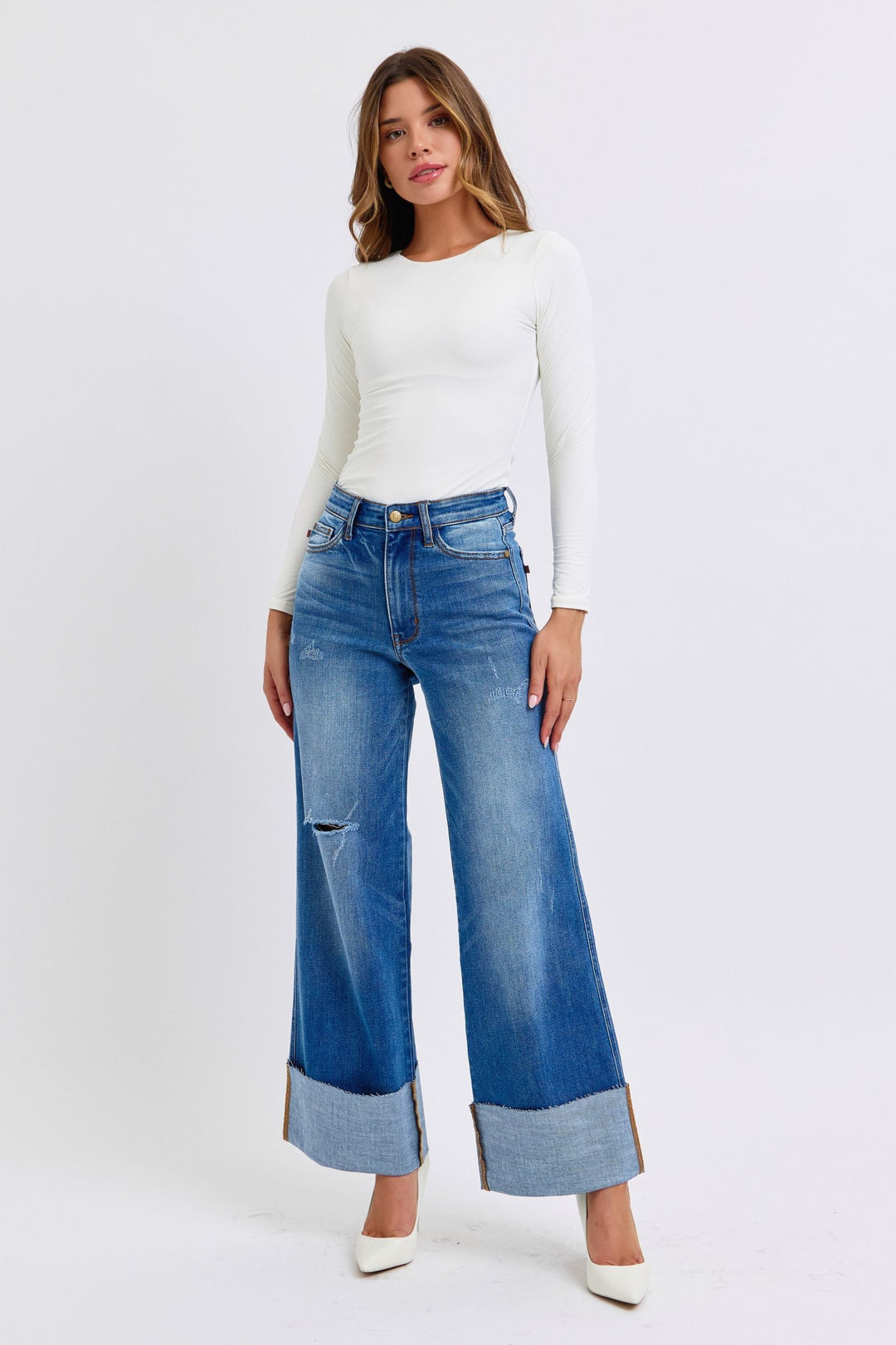 Judy Blue Distressed High Waist Wide Leg Jeans-Trendsi-[option4]-[option5]-[option6]-[option7]-[option8]-Shop-Boutique-Clothing-for-Women-Online