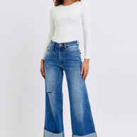 Judy Blue Distressed High Waist Wide Leg Jeans-Trendsi-[option4]-[option5]-[option6]-[option7]-[option8]-Shop-Boutique-Clothing-for-Women-Online
