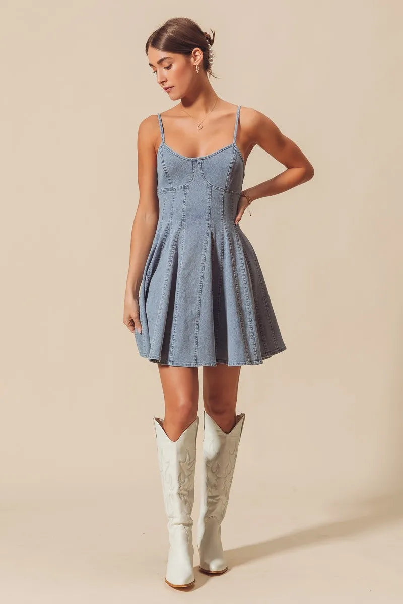 SO ME A Line Fit and Flare Denim Mini Dress-Dresses-Trendsi-[option4]-[option5]-[option6]-[option7]-[option8]-Shop-Boutique-Clothing-for-Women-Online