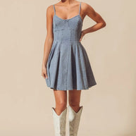 SO ME A Line Fit and Flare Denim Mini Dress-Dresses-Trendsi-[option4]-[option5]-[option6]-[option7]-[option8]-Shop-Boutique-Clothing-for-Women-Online
