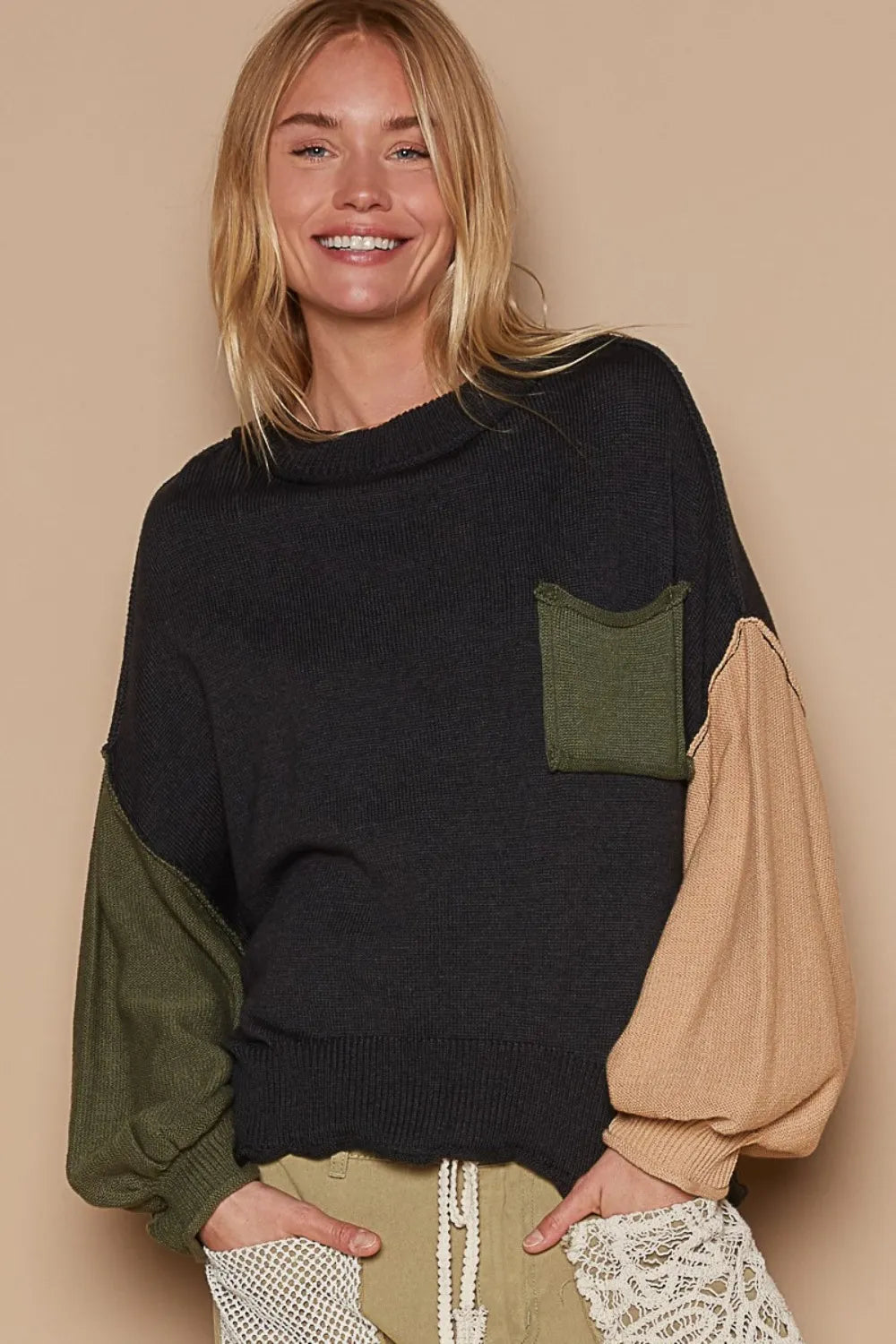 POL Color Block Roll Hem Hacci Sweater-Sweaters-Trendsi-[option4]-[option5]-[option6]-[option7]-[option8]-Shop-Boutique-Clothing-for-Women-Online