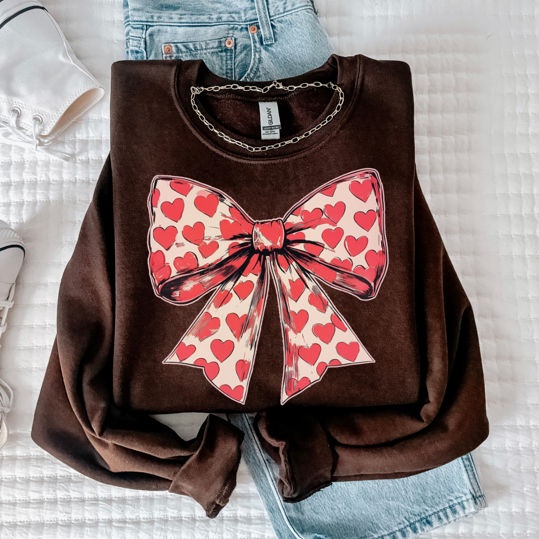 Heart Bow Tee/Sweatshirt -chocolate-sweatshirt-Knox and Nell Wholesale-[option4]-[option5]-[option6]-[option7]-[option8]-Shop-Boutique-Clothing-for-Women-Online