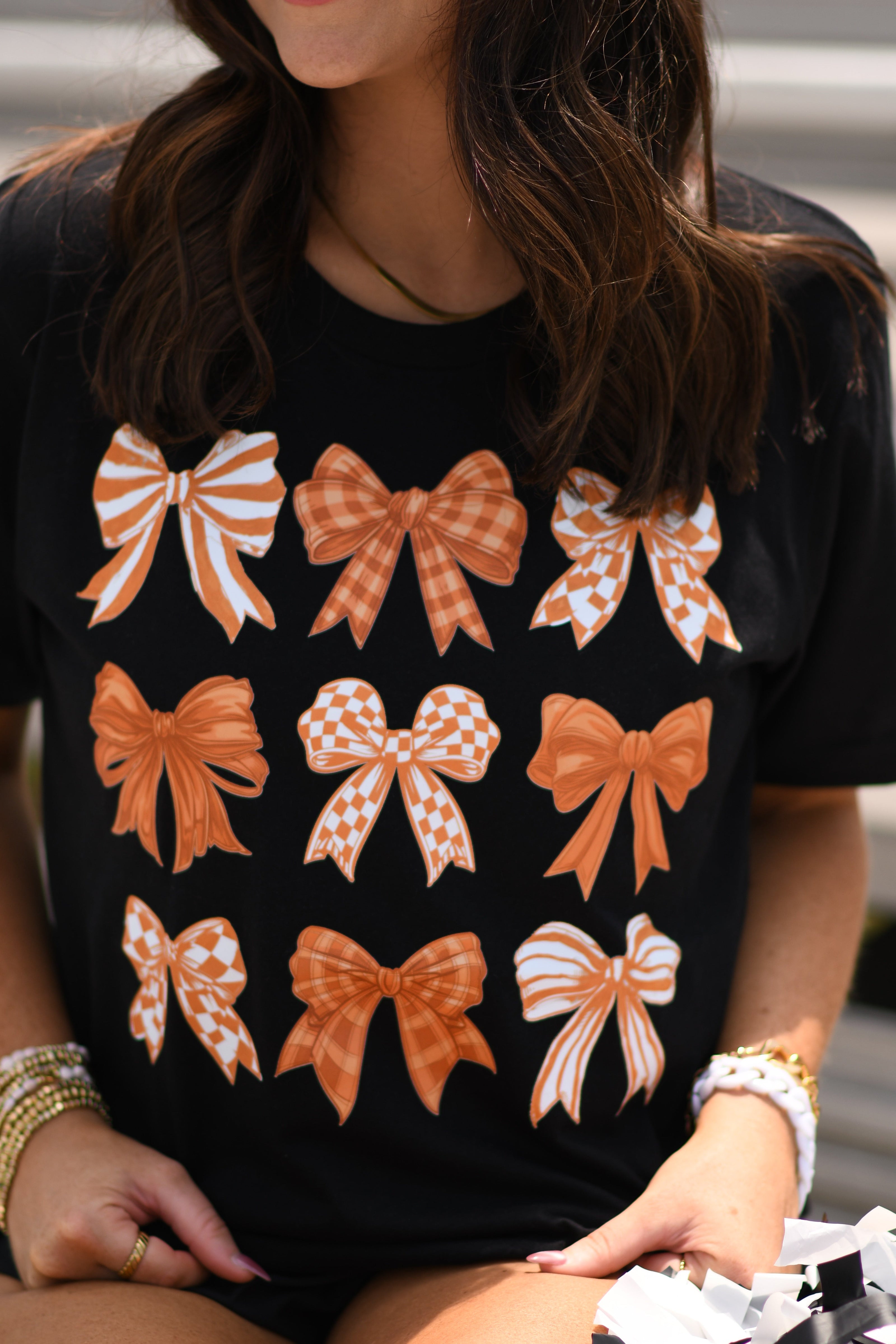 Orange and White Bows Tee-P&PD Wholesale-[option4]-[option5]-[option6]-[option7]-[option8]-Shop-Boutique-Clothing-for-Women-Online