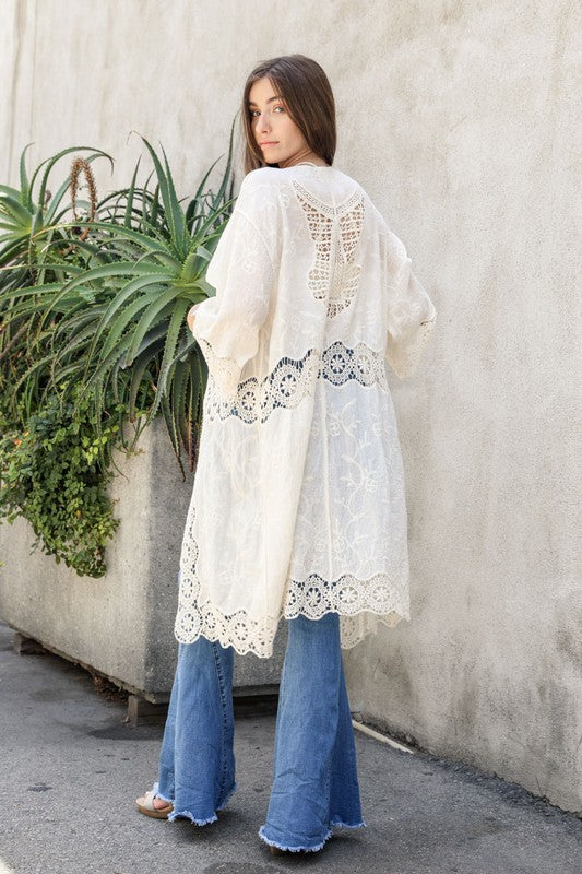 Crochet Open Patch Longline Kimono-Leto Accessories-[option4]-[option5]-[option6]-[option7]-[option8]-Shop-Boutique-Clothing-for-Women-Online
