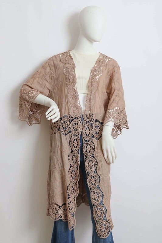 Crochet Open Patch Longline Kimono-Leto Accessories-[option4]-[option5]-[option6]-[option7]-[option8]-Shop-Boutique-Clothing-for-Women-Online