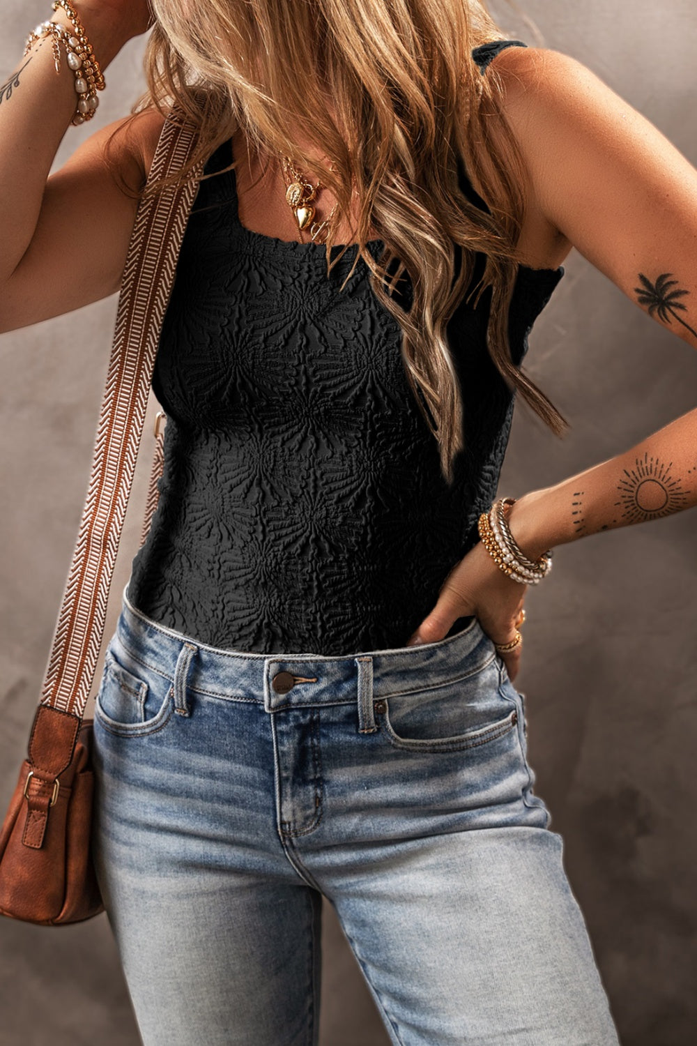 Embossed Square Neck Wide Strap Tank-Trendsi-[option4]-[option5]-[option6]-[option7]-[option8]-Shop-Boutique-Clothing-for-Women-Online