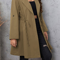Honey Plus Size Lapel Collar Drawstring Roll-Tab Sleeve Trench Coat-Coats & Jackets-Trendsi-[option4]-[option5]-[option6]-[option7]-[option8]-Shop-Boutique-Clothing-for-Women-Online