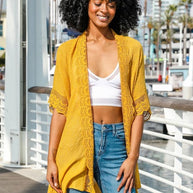 Scallop Lace Trim Kimono-Leto Accessories-Mustard-Default-[option4]-[option5]-[option6]-[option7]-[option8]-Shop-Boutique-Clothing-for-Women-Online