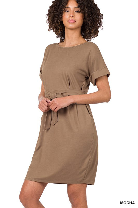Zenana Brushed DTY Tie-Belt Dress-ZENANA-[option4]-[option5]-[option6]-[option7]-[option8]-Shop-Boutique-Clothing-for-Women-Online