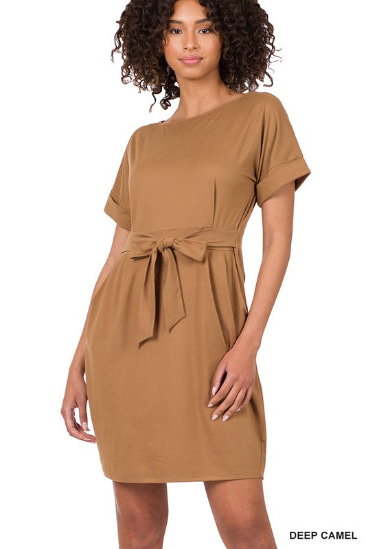 Zenana Brushed DTY Tie-Belt Dress-ZENANA-[option4]-[option5]-[option6]-[option7]-[option8]-Shop-Boutique-Clothing-for-Women-Online