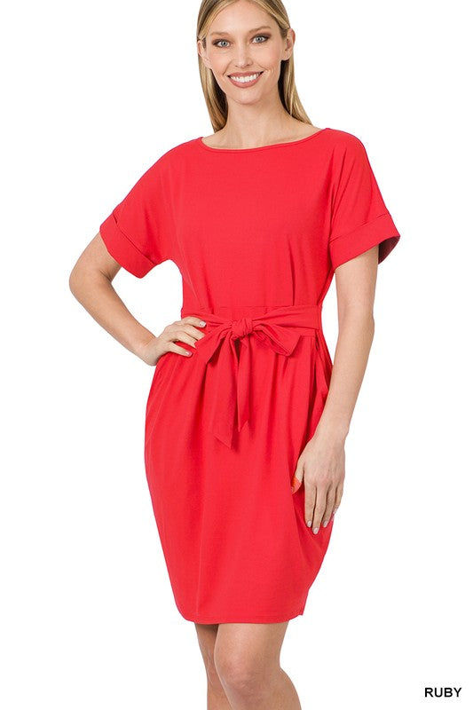 Zenana Brushed DTY Tie-Belt Dress-ZENANA-RUBY-S-[option4]-[option5]-[option6]-[option7]-[option8]-Shop-Boutique-Clothing-for-Women-Online