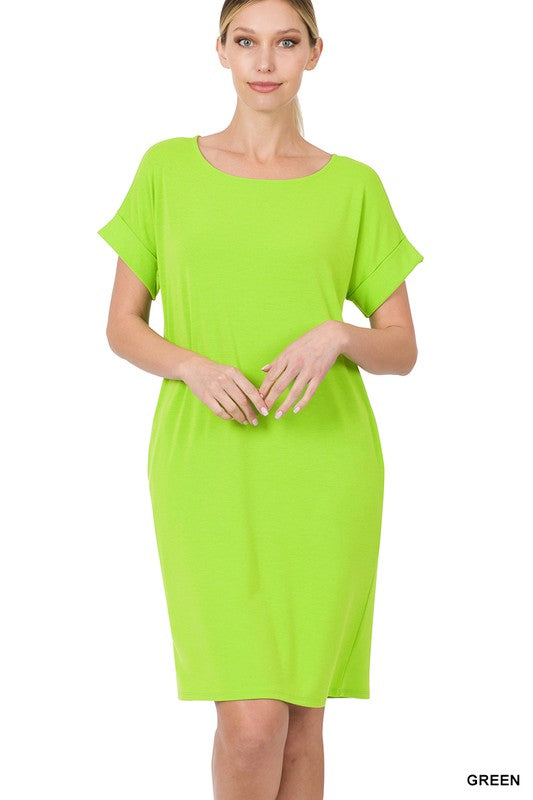 Zenana Rolled Sleeve T-Shirt Dress-ZENANA-[option4]-[option5]-[option6]-[option7]-[option8]-Shop-Boutique-Clothing-for-Women-Online