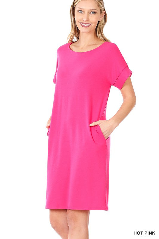 Zenana Rolled Sleeve T-Shirt Dress-ZENANA-[option4]-[option5]-[option6]-[option7]-[option8]-Shop-Boutique-Clothing-for-Women-Online