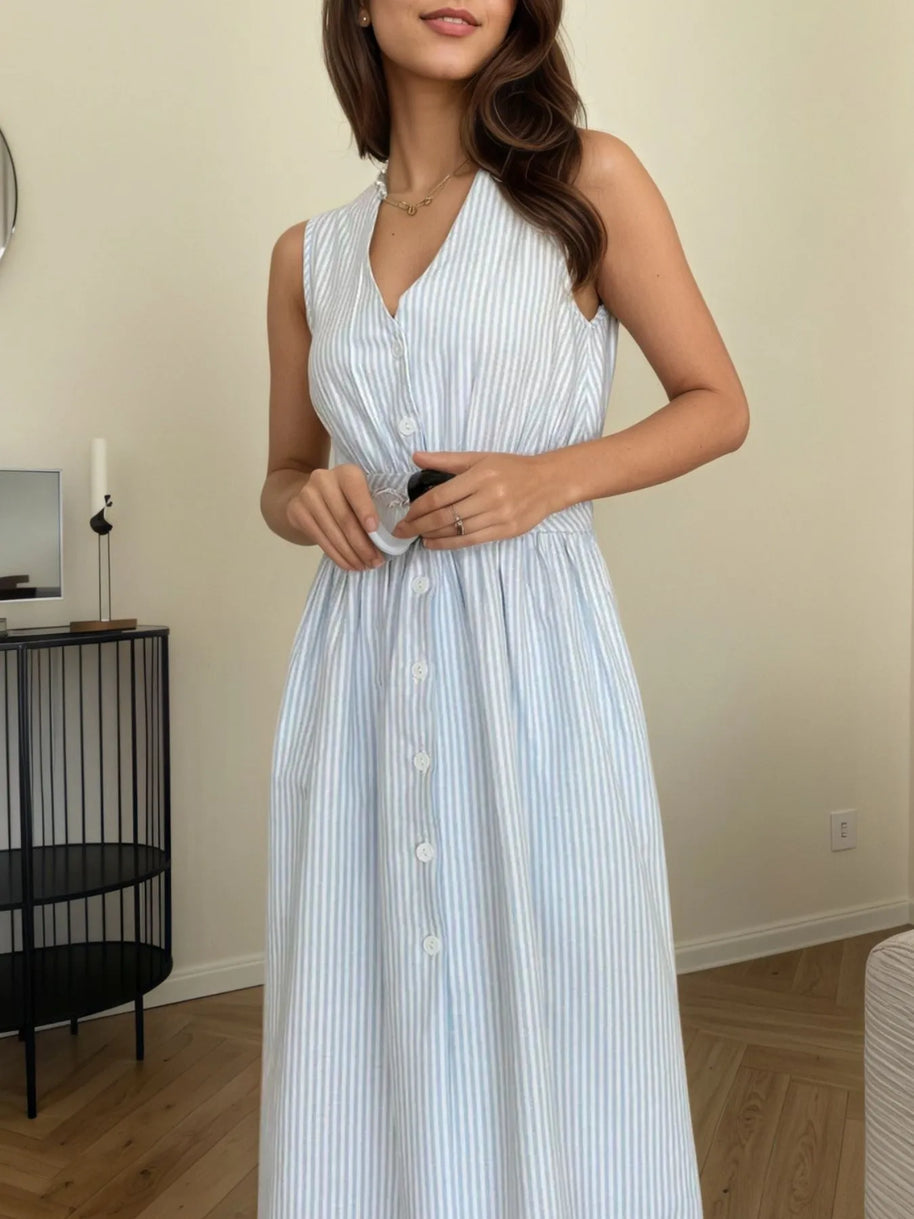 Striped V-Neck Sleeveless Midi Dress-Dresses-Trendsi-[option4]-[option5]-[option6]-[option7]-[option8]-Shop-Boutique-Clothing-for-Women-Online
