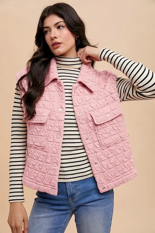 Annie Wear Texture Quilted Snap Down Vest Coat-Vest-Trendsi-[option4]-[option5]-[option6]-[option7]-[option8]-Shop-Boutique-Clothing-for-Women-Online
