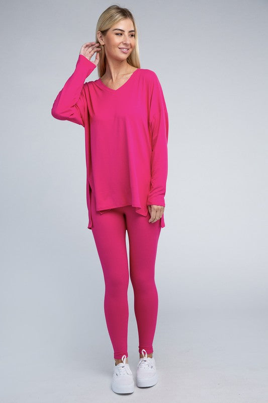 Zenana Brushed DTY Microfiber Loungewear Set-ZENANA-HOT PINK-S-[option4]-[option5]-[option6]-[option7]-[option8]-Shop-Boutique-Clothing-for-Women-Online