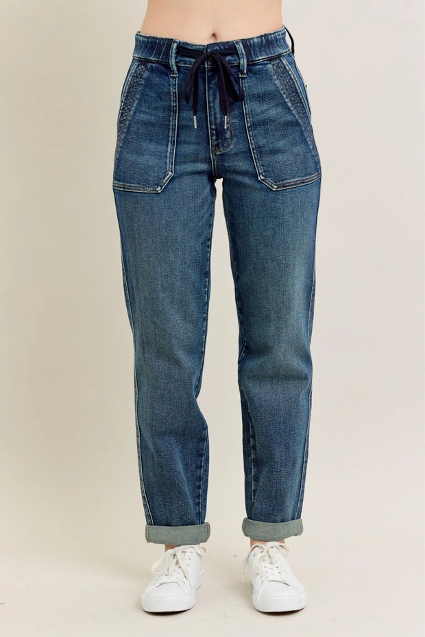 Judy Blue Full Size HW Vintage Wash Jeans w/ Drawstring-Pants-Trendsi-[option4]-[option5]-[option6]-[option7]-[option8]-Shop-Boutique-Clothing-for-Women-Online