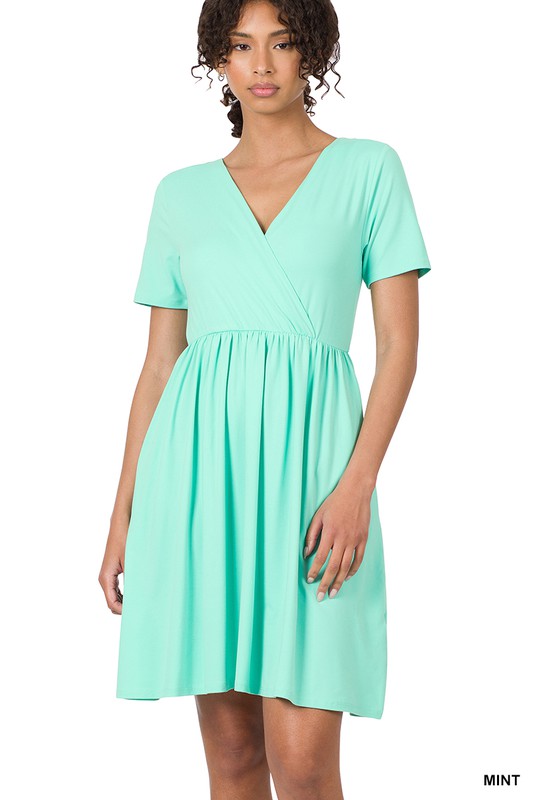 Zenana Brushed DTY Buttery Soft Fabric Surplice Dress-ZENANA-[option4]-[option5]-[option6]-[option7]-[option8]-Shop-Boutique-Clothing-for-Women-Online