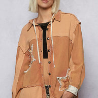 POL Button Down Hooded Jacket with with Star Patch Pattern-Coats & Jackets-Trendsi-[option4]-[option5]-[option6]-[option7]-[option8]-Shop-Boutique-Clothing-for-Women-Online