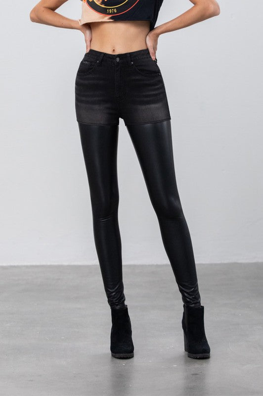 High Rise Leather Denim Skinny Pants-Denim Lab USA-[option4]-[option5]-[option6]-[option7]-[option8]-Shop-Boutique-Clothing-for-Women-Online