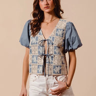 SO ME Crochet Lace Tie Front V Neck Blouse Top-Blouses-Trendsi-[option4]-[option5]-[option6]-[option7]-[option8]-Shop-Boutique-Clothing-for-Women-Online