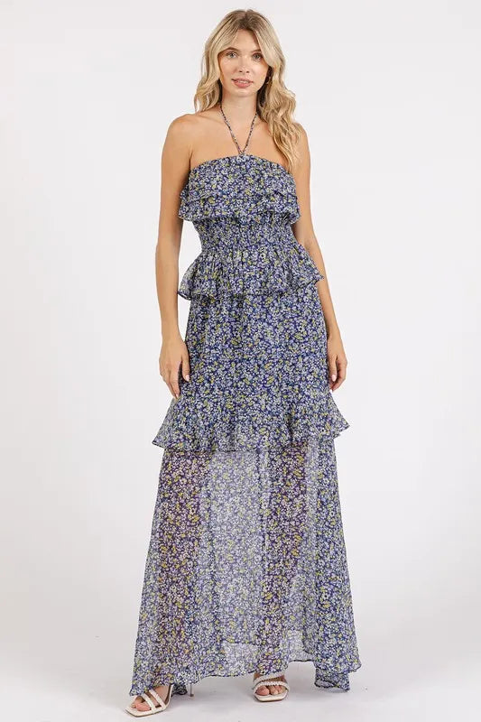 Mittoshop Ruffled Smocked Floral Halter Neck Maxi Dress-Dresses-Trendsi-[option4]-[option5]-[option6]-[option7]-[option8]-Shop-Boutique-Clothing-for-Women-Online