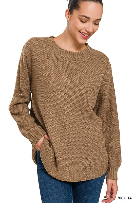 Zenana HI-LO LONG SLEEVE ROUND NECK SWEATER-ZENANA-[option4]-[option5]-[option6]-[option7]-[option8]-Shop-Boutique-Clothing-for-Women-Online