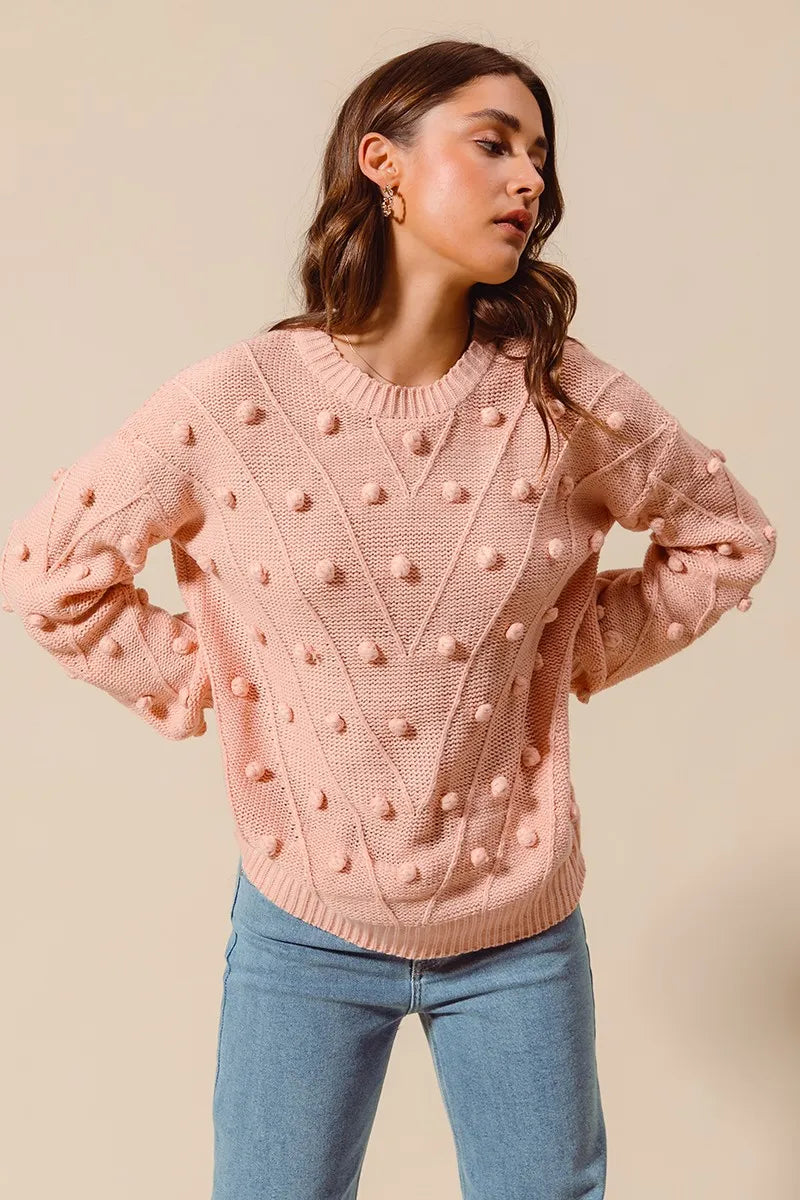 SO ME Pom Pom Textured Knit Sweater Top-Sweater-Trendsi-[option4]-[option5]-[option6]-[option7]-[option8]-Shop-Boutique-Clothing-for-Women-Online