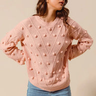 SO ME Pom Pom Textured Knit Sweater Top-Sweater-Trendsi-[option4]-[option5]-[option6]-[option7]-[option8]-Shop-Boutique-Clothing-for-Women-Online