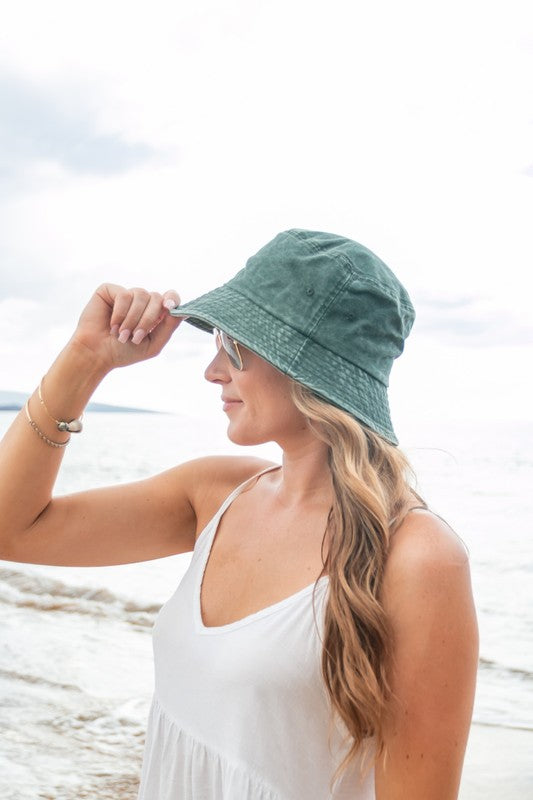 Solid Distressed Bucket Hat-Aili's Corner-Army Green-OneSize-[option4]-[option5]-[option6]-[option7]-[option8]-Shop-Boutique-Clothing-for-Women-Online