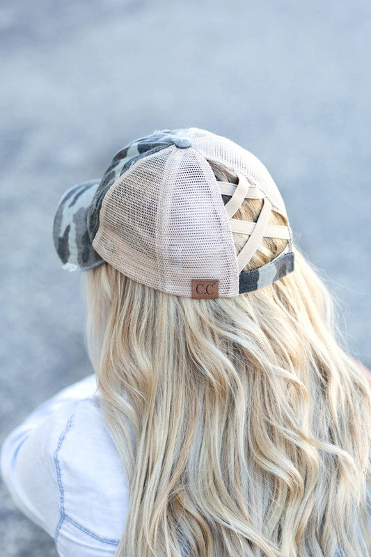 CC Camo Criss-Cross Ponytail Cap-Aili's Corner-[option4]-[option5]-[option6]-[option7]-[option8]-Shop-Boutique-Clothing-for-Women-Online