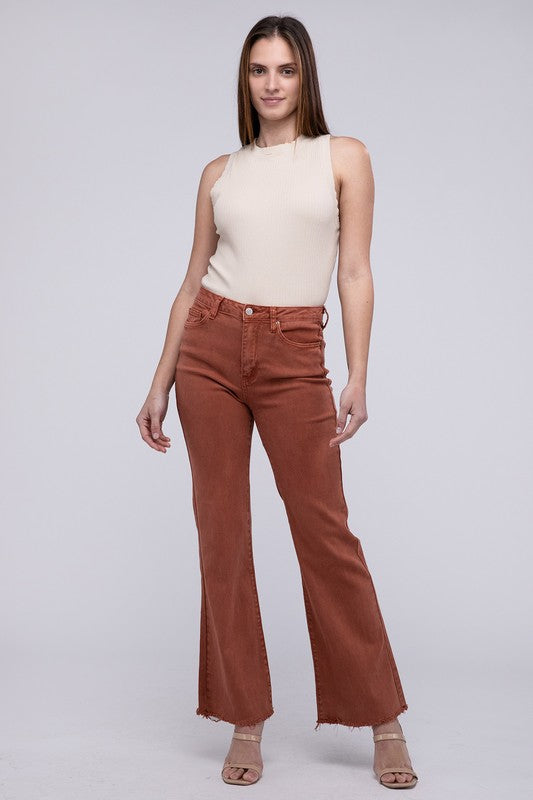 Zenana Acid Washed Frayed Cutoff Hem Straight Wide Pants-ZENANA-[option4]-[option5]-[option6]-[option7]-[option8]-Shop-Boutique-Clothing-for-Women-Online